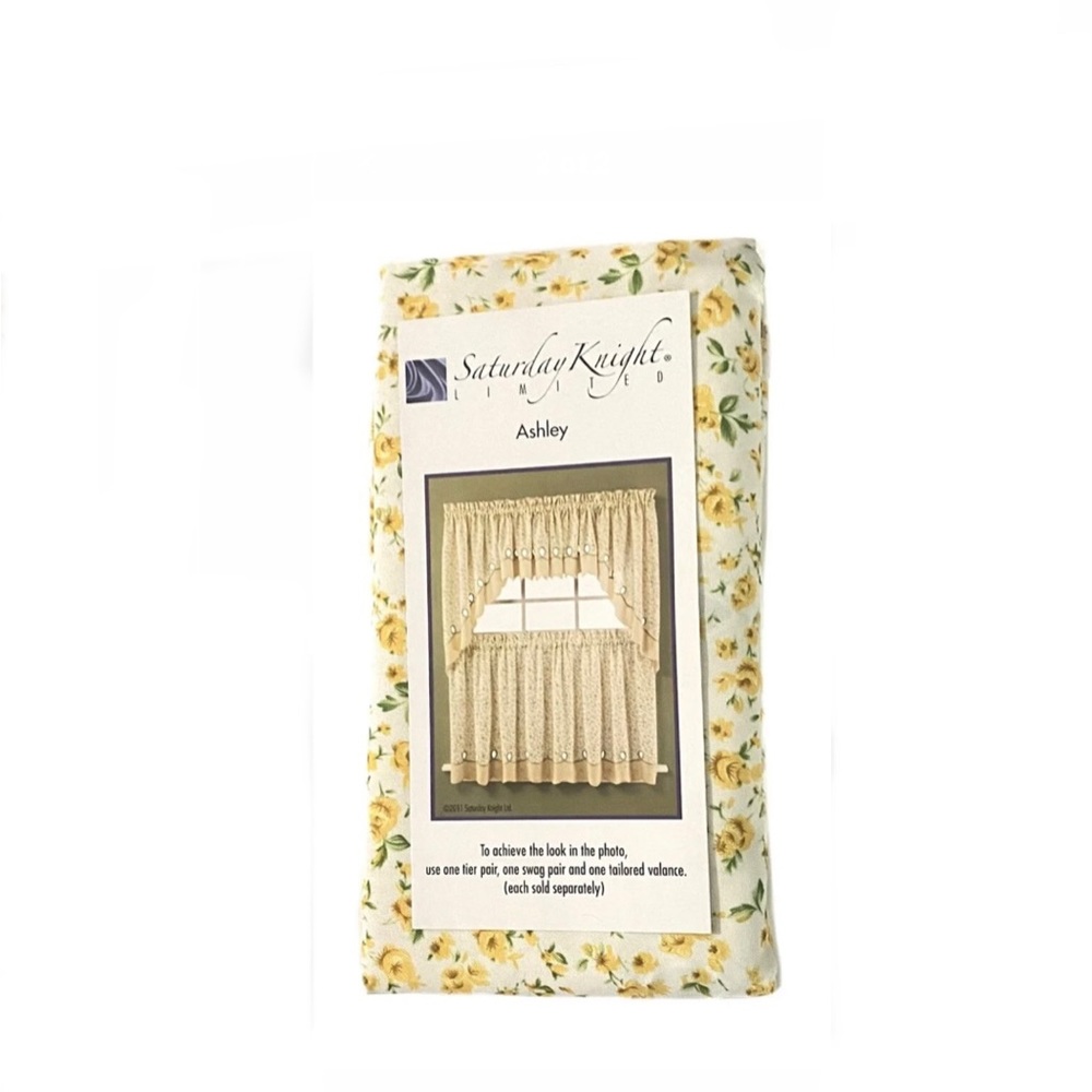 Yellow/Gold Green Flowers Country Window Curtains Tier Pair